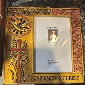 🔴 Gold and Red Art Nouveau Picture Frame with Religious Accents 🔴